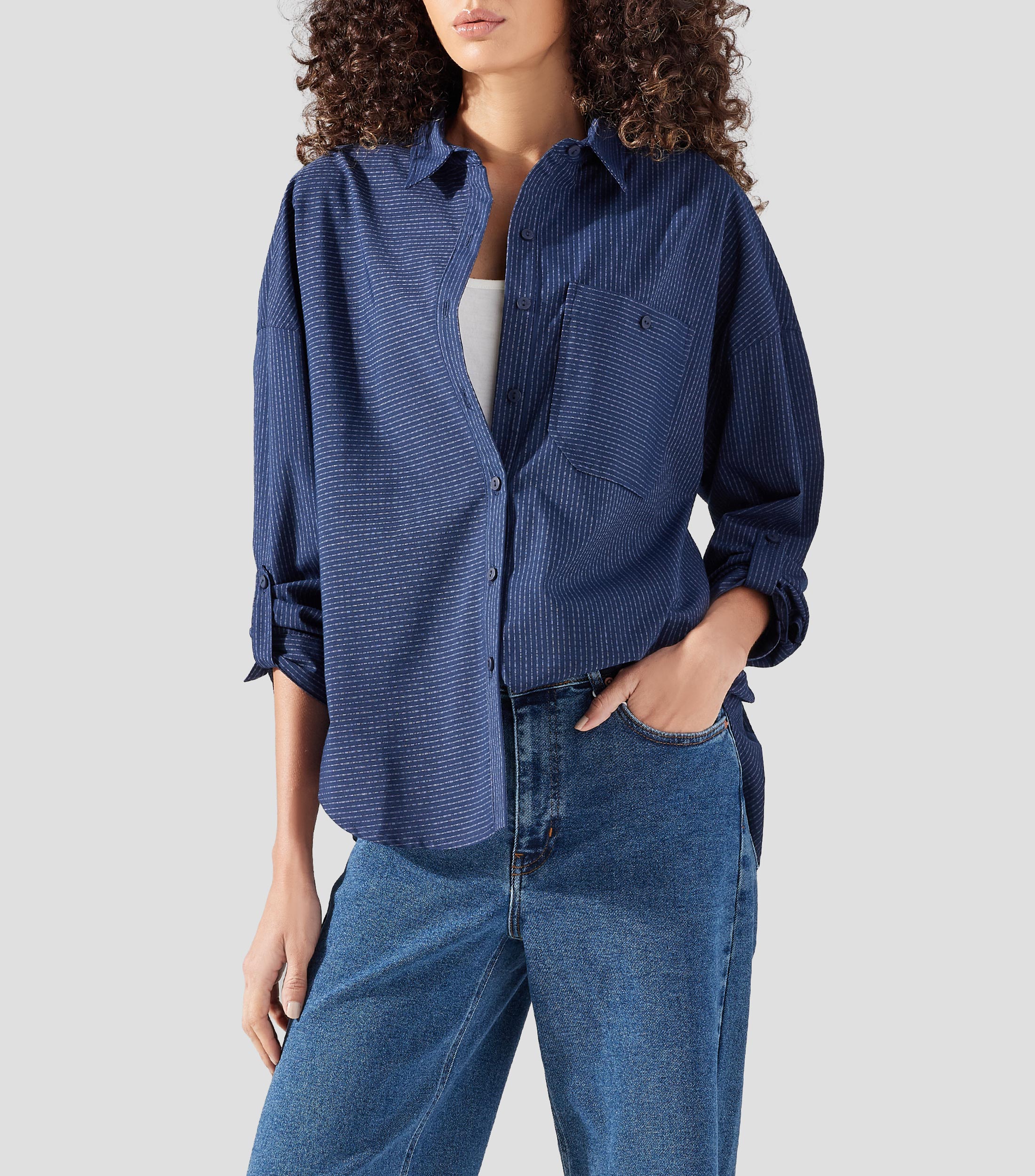 Camisa rayas manga larga Mujer